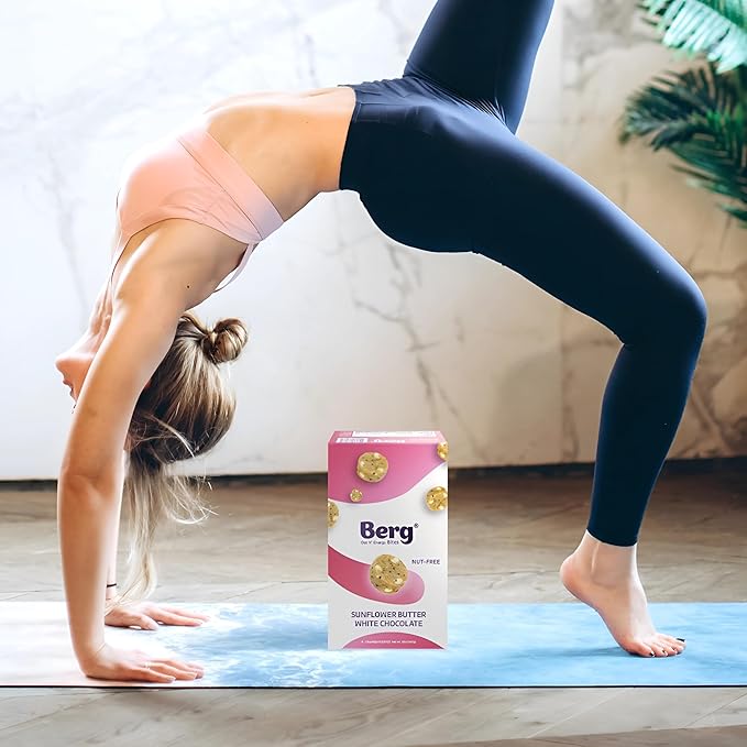 Berg Energy Bites Sunflower Butter & White Chocolate – Plant‑Based Protein Snack with 16 g Protein & 1 g Sugar – Vegan, Gluten‑Free, Low Sugar, High Fiber, Non‑GMO Prebiotic Bites – 1.5 oz (8 Pack)