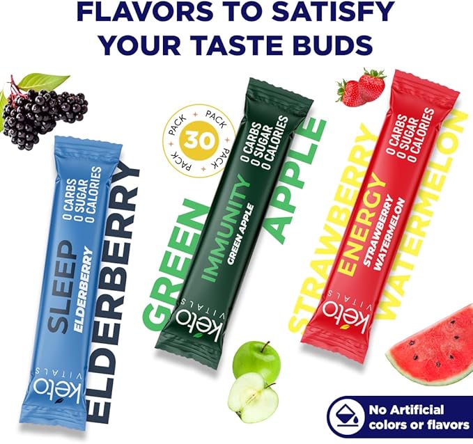 Keto Vitals Electrolytes Powder Packets with Energy, Immunity, Sleep Added Benefits | Boost Energy, Strengthen Immunity, Enhance Sleep | Zero Sugar, Zero Carb, Zero Calorie