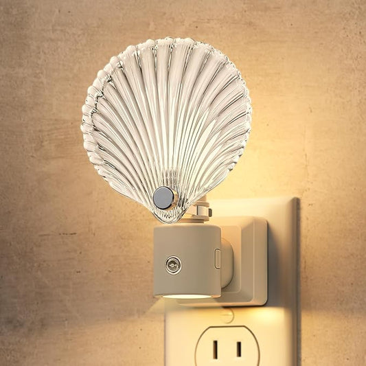 DORESshop LED Night Light, Glass Shell Night Lights Plug into Wall, 3 Level Brightness Adjustable Plug in NightLight with 360° Rotatable, Dusk to Dawn Sensor Nightlights for Adults, Bedroom, 3000K