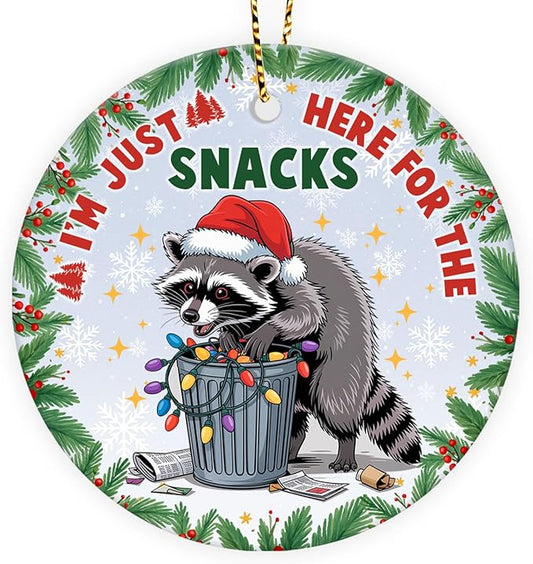 Funny Raccoon Christmas Ornaments 2025 - Im Just Here Ceramic Tree Decoration, 2-Sided UV Print, for Men Women, Rustic Xmas Decor