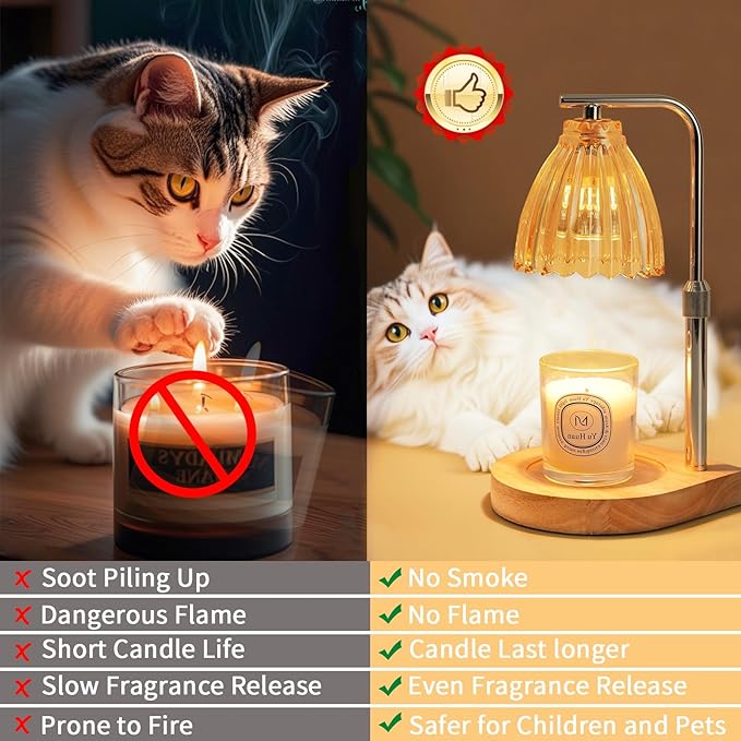 Candle Warmer Lamp with Timer & Dimmer, Height Adjustable Wax Melting Lamp with 2 Bulbs, Safe Flameless Candle Warmer for Home Décor, Gift for Wife, Mom, or Girlfriend, Warm Yellow