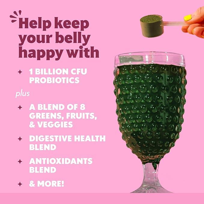 Amazing Grass Sweet Greens and Superfoods Powder for Digestive Health, Greens Powder, Digestive Enzymes, Probiotics, Spirulina, Chlorella, Summer Berry, 30 Servings