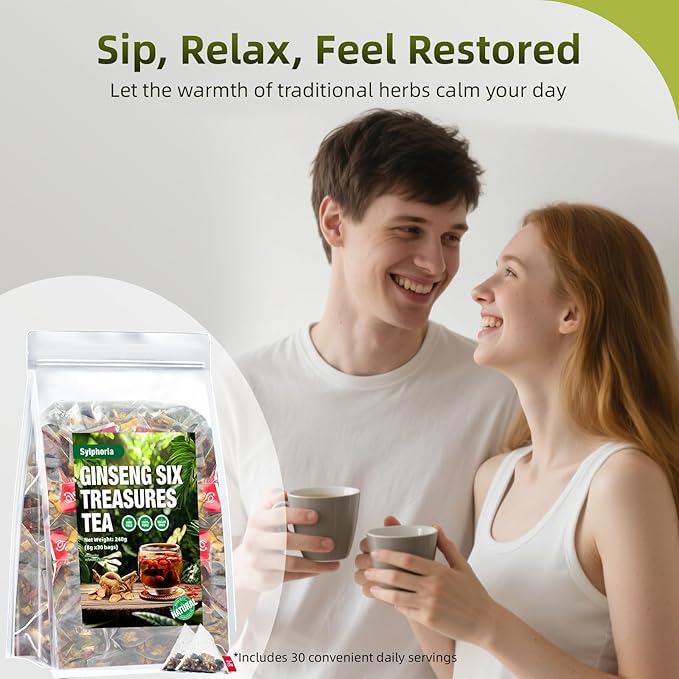 Kidney Tea Formula Ginseng Six Treasure Tea, Traditional Chinese Herbal, Natural Kidney Cleanse tea for Women & Men, 7 Precious Ingredients Formula (2Pack/60Bags)