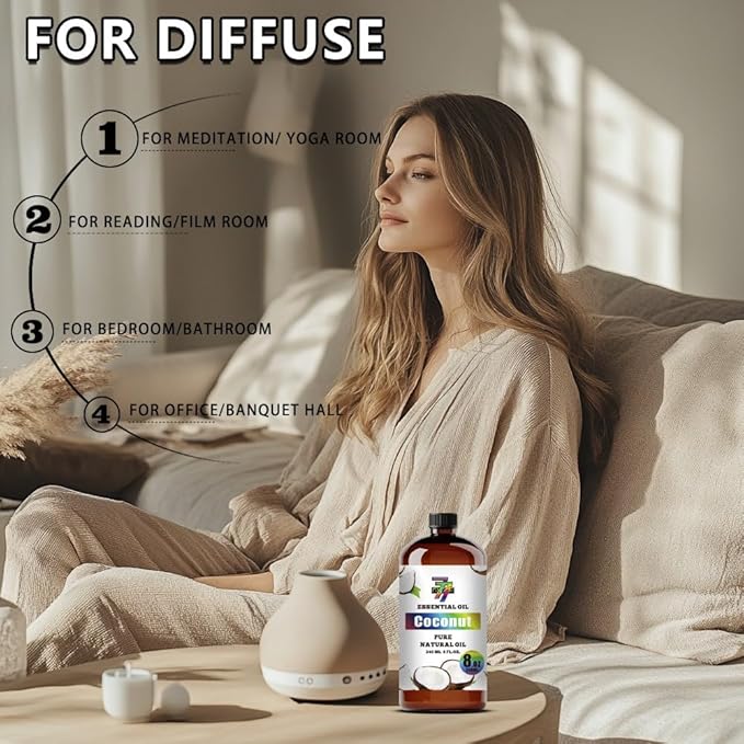 Coconut Essential Oil (8 oz / 240 ml) – Coconut Oils for diffusers, humidifiers, Home Baths, Cleaning Products, Yoga, DIY Soaps and DIY Scented Candles