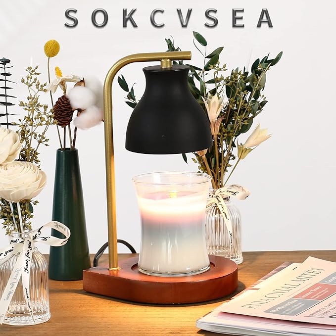 SOKCVSEA Candle Warmer Lamp - Candle Lamp Warmer with Dimmable, Birthday Gifts for Mom Women, House Warming Gifts New Home Decor, Wax Melt Warmer with 2 Bulbs C.Black Gold