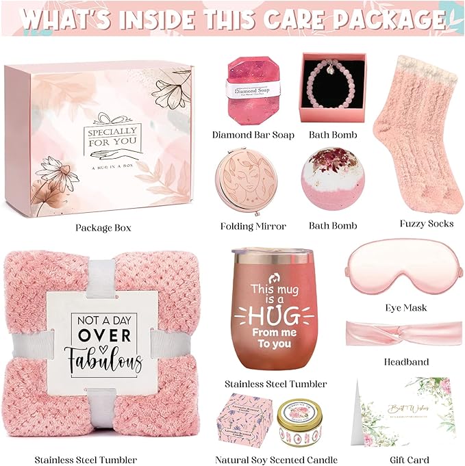 Birthday Gifts for Women Unique, Anniversary Gifts, Get Well Gifts for Women, Self Care Gift Basket, Thank You Friendship Retirement Spa Relax Gift Set Care Package for Mom Friends Sister Grandma Wife