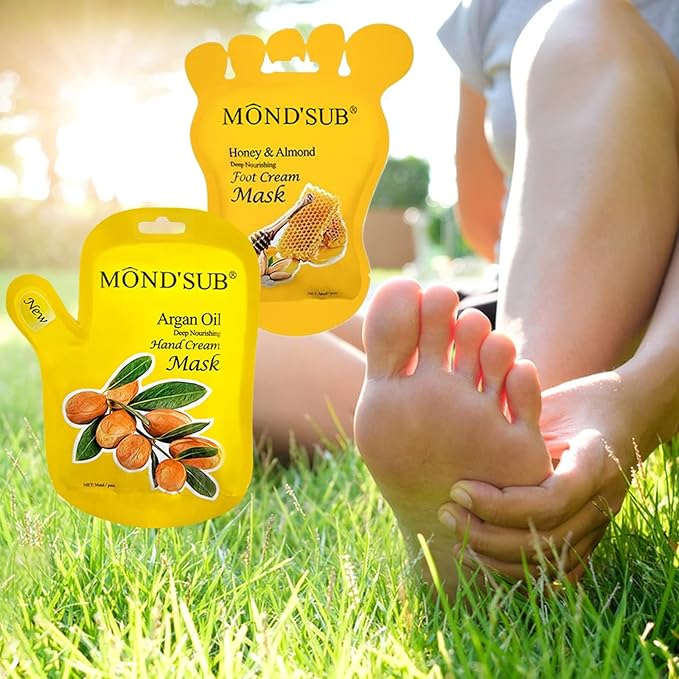 Elitzia Hand Foot Mask Hydrating 5 Packs Argan Oil Gloves 5 Packs Honey Almond Socks Masks Nourishing Moisturizing Repairing Spa Multipack Masks Women Dry Cracked Skin Care ETAHM