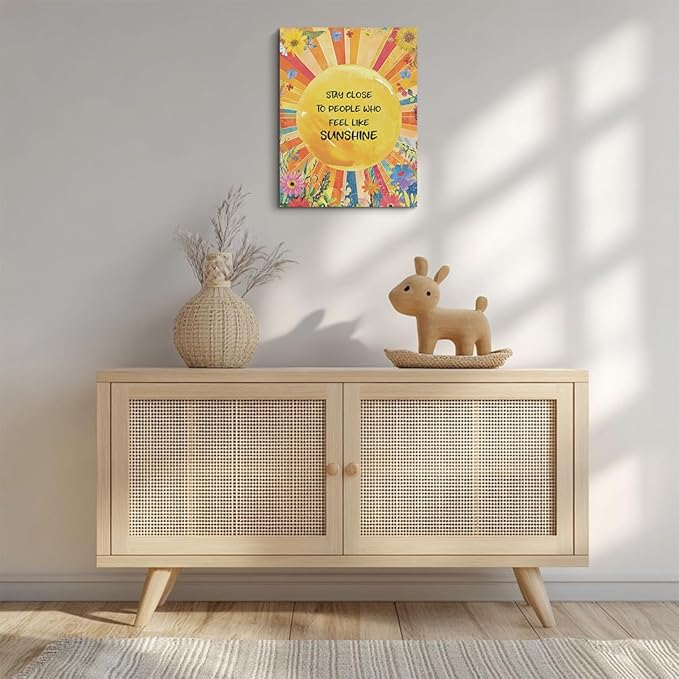 Inspirational Quotes Wall Art Decor, Stay Close to People Who Like Sunshine Framed Canvas Wall Art for Girls Room Nursery Home Living Bedroom Office Decor Sunshine Encouragements Gifts