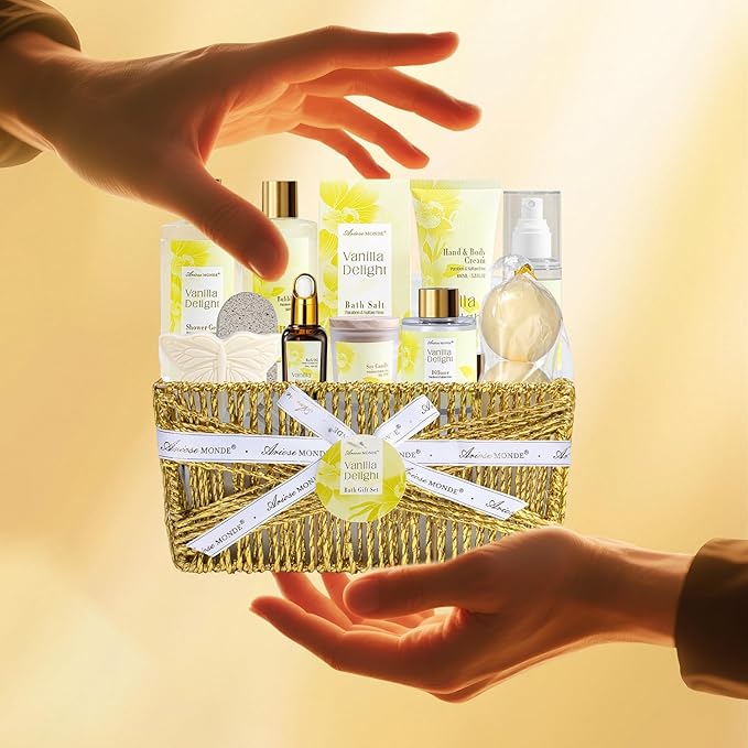 Spa Gifts for Women, 15Pcs Vanilla Rose Women Spa Gift Baskets w/Body Mist, Diffuser, Bath Bomb. Relaxing Bath Sets, Mothers Day Gifts for Mom, Unique Birthday Gift Basket