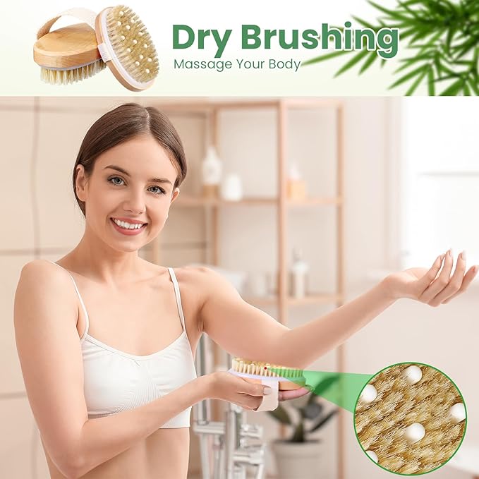 Gejoy 10 Pcs Dry Brushing Body Brush Exfoliating Brush with Massage Nodule Dry Skin Body Scrubber for Shower Bath Back Circulation Improvement Dead Skin Exfoliator (4.92 x 2.56 Inches,Wood Color)