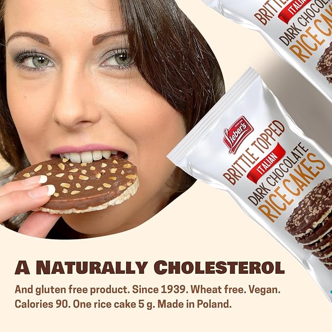 LIEBERS Thin Chocolate Rice Cakes, Kosher Certified Dairy and Dairy Free Options, Gluten Free Snack (Brittle Topped Dark Chocolate)