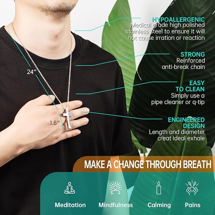 Cross Breathing Necklace for Anxiety, Inspirational Bible Verse Mindfulness Pendant Necklace, Stainless Steel Meditation Breathwork Tool, Anxiety Relief Items for Teens Gift