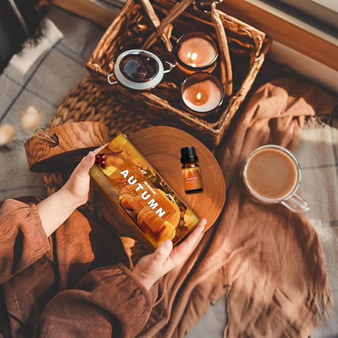 Autumn Fragrance Oil Set, ARVIDSSON Fall Essential Oils for Diffuser and Candle Making, Pumpkin Spice, Cinnamon, Spiced Cider, Snickerdoodle, Autumn Wreath, Pine, Cozy Scented Oils