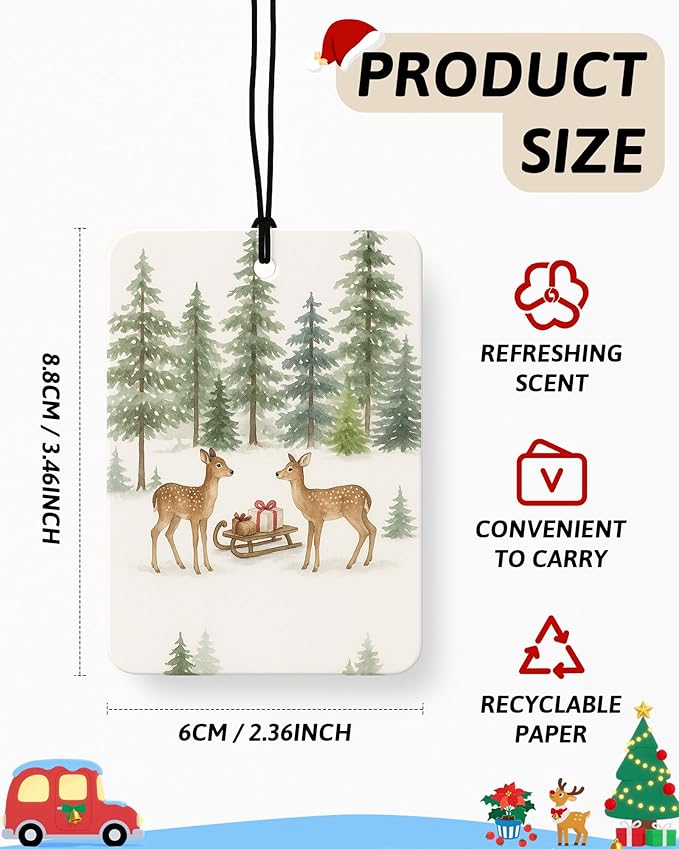 Green Christmas Berry Car Air Freshener 4 Pcs, Hohoho Winter Xmas Pine Tree Reindeer Hanging Air Freshener for Cars Closet Drawer Books, Christmas Car Accessories Mirror Decor for Women Men