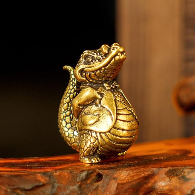 Crocodile Tycoon Brass Statue - 100% Solid Handcast Swagger Pose Figurine, Motivational Gift for Ambitious Professionals, Unique Animal Sculpture for Success & Wealth