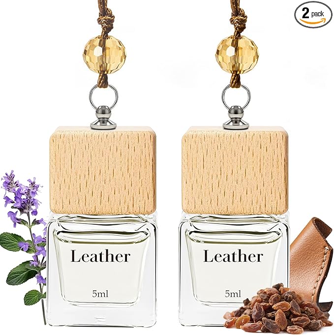 Car Air Freshener Diffuser 2 Pack, Leather Hanging Fragrance Oil Diffuser, Gift for Men and Women