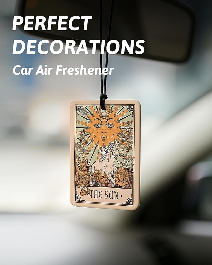 Boho Retro Tarot Card Car Air Freshener 4 Pcs, the Star Sun Moon Lovers Hanging Air Freshener for Cars Closet Drawer Books, Tarot Lovers Gifts Car Accessories Mirror Decor for Women