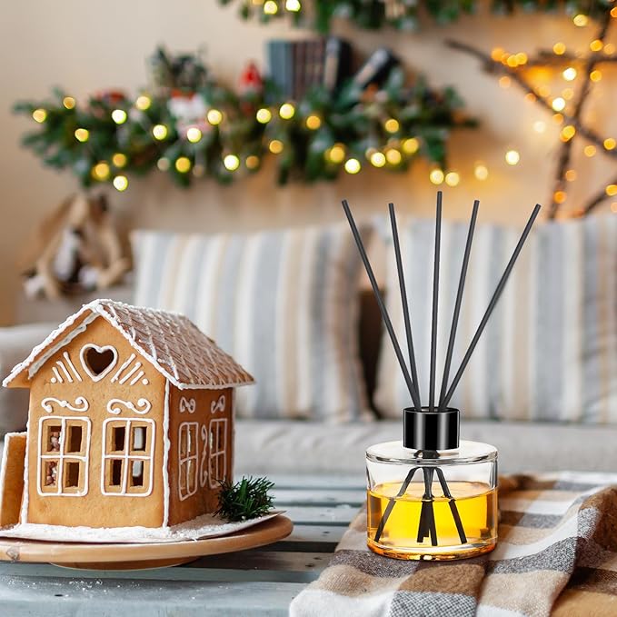 Chunful 4 Sets Reed Diffuser Bottle Empty Refillable Fragrance Glass Diffuser Bottles 100ml Round Glass Jars with Black Caps and Rattan Sticks for Living Room Home Replacement Fragrance DIY Decor