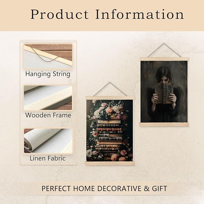 Exqcom Vintage Dark Floral Book Wall Decor Set of 2, Dark Academia Wall Art Poster, Book Club Decorations, Bookish Reading Moody Posters for Reading Room Corner Library Classroom, 12x16 Inches