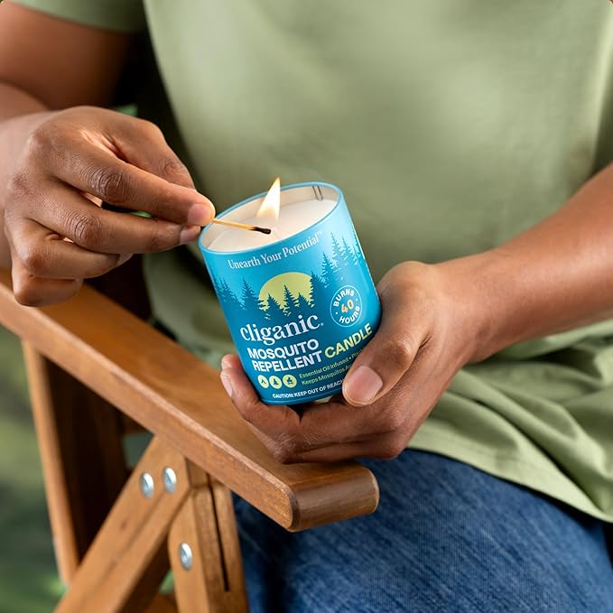 Cliganic Natural Mosquito Repellent Candle (Pack of 4) | Citronella, DEET Free, Essential Oil Infused for Outdoor, Camping | Burns 18 Hours