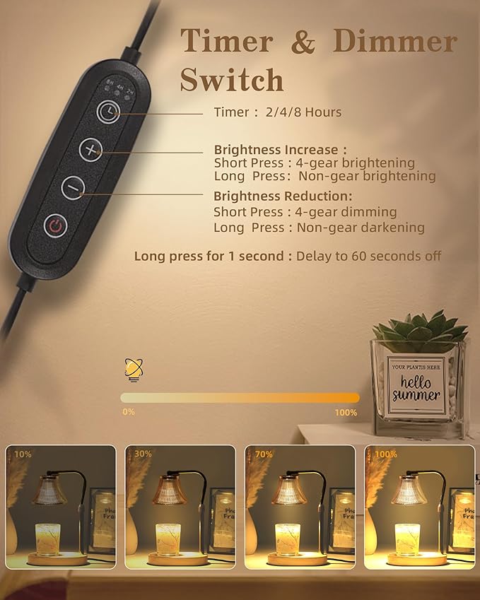 Candle Warmer Lamp, Candle Lamp Warmer with Timer & Dimmer, Adjustable Height, with 2 Bulbs, House Warming Home Bedroom Decor Birthday Gifts for Women Mom