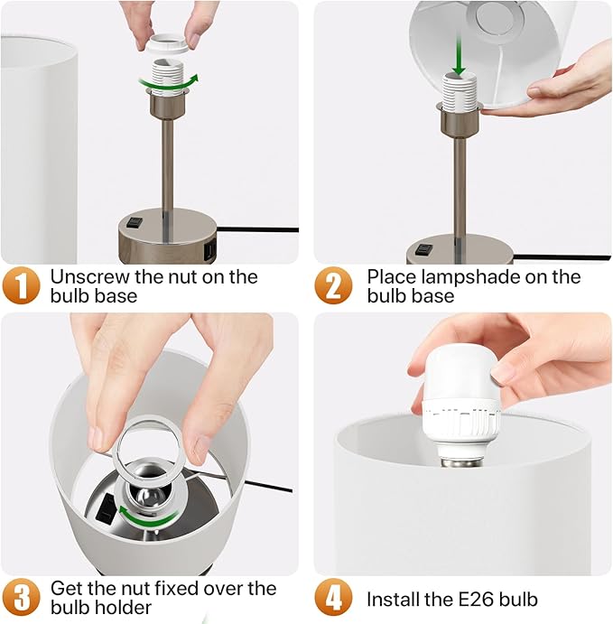 KPQ Small Bedside Lamp Touch Control Table Lamp with USB A+C Charging Ports & AC Outlet 3-Way Dimmable Nightstand Lamp with Linen Fabric Shade for Bedroom Living Room