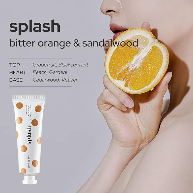 DUFT&DOFT Hand Cream for Dry Cracked Hands – Grapefruit, Blackcurrant, and Peach Scented Lotion - Moisturize Dry Skin and Repair Damaged Skin – Splash Perfumed Hand Cream, 1.69oz.