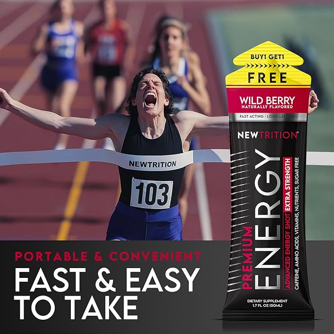 NewTrition® Extra Strength Energy Shots, 250mg Caffeine Energy Shots with Vitamin B & Amino Acids, Sugar-Free Vitamin Energy Shot, 1.7 fl oz (Pack of 24, Wild Berry)