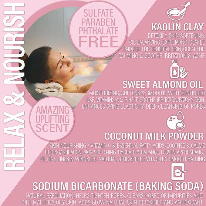 Luxiny Vegan Milk Bath Soak Made with Moisturizing Coconut Milk Powder & Sweet Almond Oil for a Bath Bomb Dust Soothing Fizz & Relaxing Soak, 8 oz. (Black Cherry)