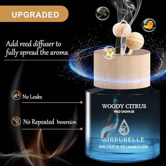 Car Air Freshener Hanging 2 Pack A ir Fresheners Diffuser - Woody Citrus Fragrance Oil Air Diffuser for Car, 45+ days Long Lasting Fragrance, Two 0.27 FL OZ/8ML Made in USA