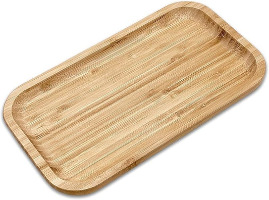 Bam&Boo Bamboo Serving Tray Natural Minimalist Rectangular (9.7” x 5.4" x 0.8") Coffee, Tea, Food, Drinks, Storage, Decor for Home, Kitchen, Bathroom