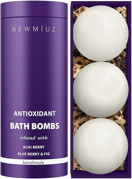 Natural Bath Bombs Skin Nourishing Detox Moisturize Antioxidant Acai Blueberry Luxury Fizzing Spa Bubble Bath Gift Set for Sensitive Skin Stress Relief Relaxation Gift Birthday Christmas