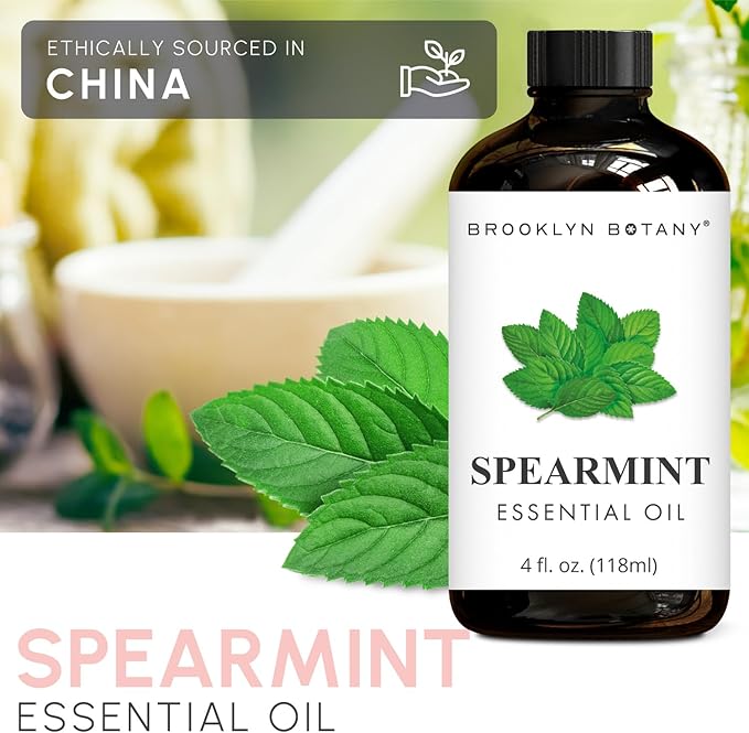 Brooklyn Botany Spearmint Essential Oil - Huge 4 Fl Oz - 100% Pure and Natural - Premium Grade with Dropper - for Aromatherapy and Diffuser