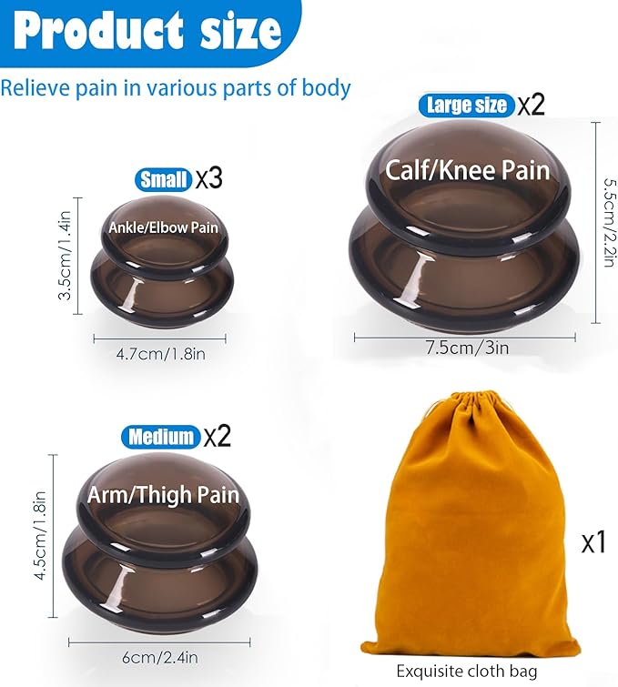 7Pcs Cupping Therapy Set-Professional Silicone Cupping, Suitable for Facial Body Massage/Deep Myofascial Release/Pain Relief/Muscle Relaxation & More (Black,7pcs)