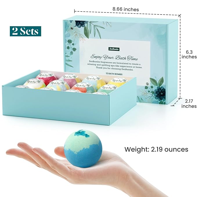 Bath Bombs for Women, 24pcs Handmade Natural Bath Bomb, Stocking Stuffers, Bath Bomb with Shea Butter, Mothers Day Presents for Mom, Amazing Present for Her, Wife, Girlfriend, Mother(2 Sets)