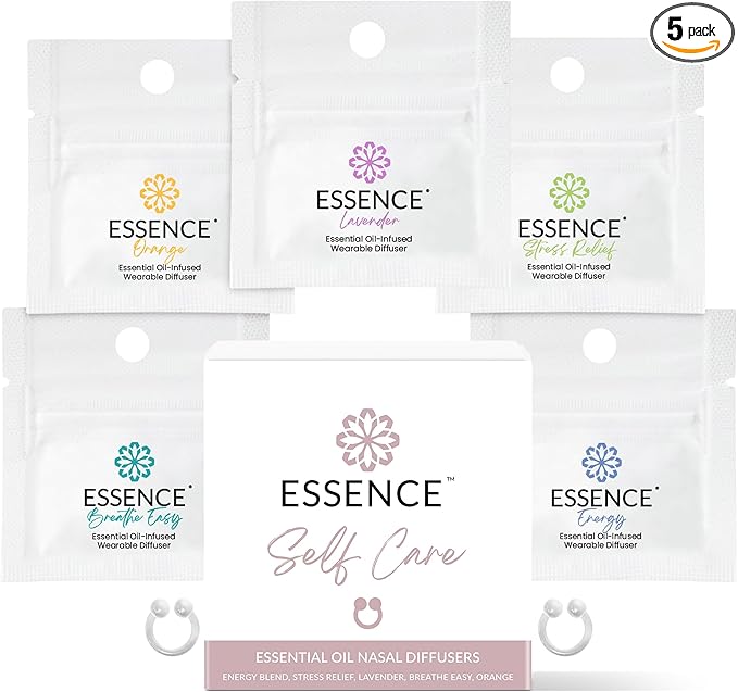 Essence Nasal Diffuser Self Care Bundle – Essential Oil Silicone Nose Rings for Stress, Energy & Mental Clarity – Wearable Aromatherapy Pack for Wellness & Mood Balance