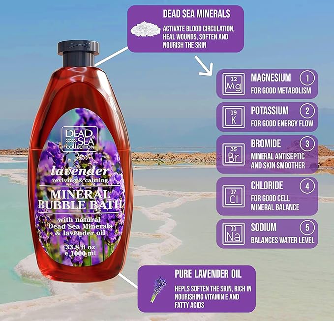 Dead Sea Collection Bubble Bath for Women and Men - with Lavender Oil and Pure Minerals - Nourishing and Moisturizing Skin - 33.8 Fl. Oz