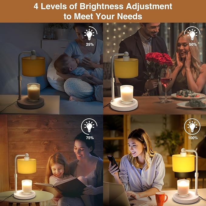 Candle Warmer Lamp with Timer, Dimmable Candle Wax Warmer, Height Adjustable Electric Candle Lamp Warmer with 2 Bulbs, Gifts Idea for Women Her, Mom, Vintage Home Decor for Bedroom-Yellow