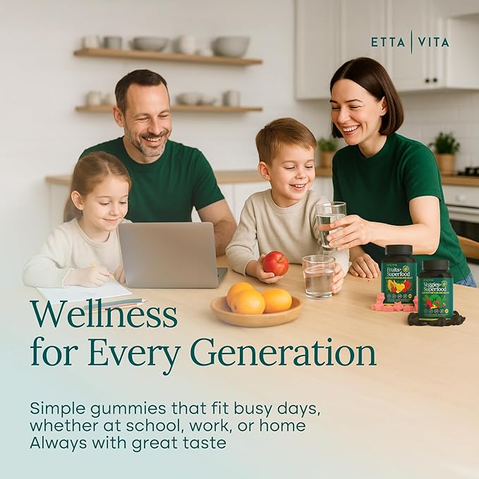 Everyday Debloat & Detox Sugar-Free Fruits and Veggies Gummies - Energy Support with Superfood Fruit and Vegetable Supplement (120 Chews) Cruelty-Free, Vegan, Gluten-Free, Fruit and Vegetable Vitamin