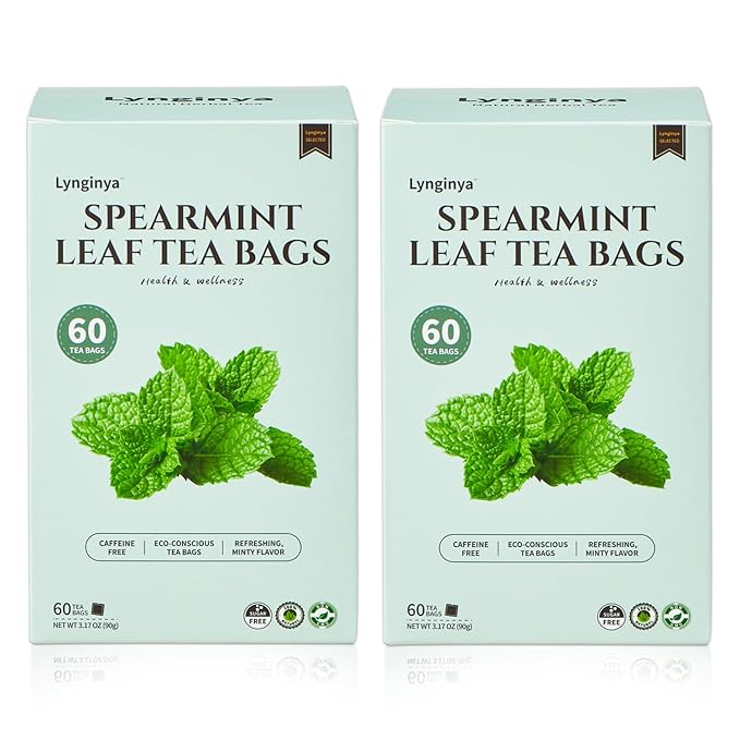 Lynginya Spearmint Tea, 60 Tea Bags (Pack of 2) - Premium Spearmint Leaves - Natural Herbal Tea - Refreshing & Minty - No Sugar & No Caffeine - Total 120 Bags