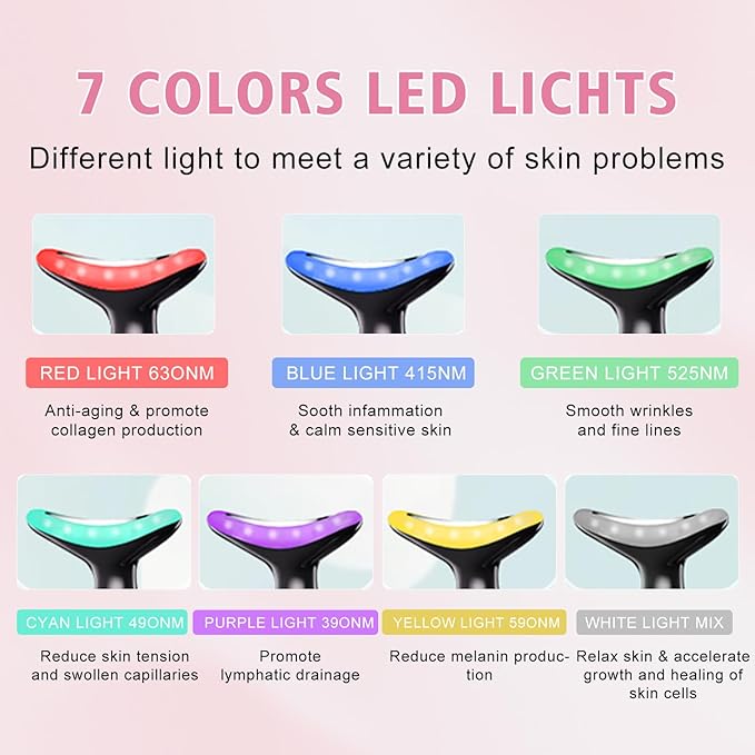 7 Colors Facial and Neck Massager,Lymphatic Contour Face Massager for Womens Skin Care- Rejuvenation- Lifting- Toning- Glow Boost-Tightening and Smooth