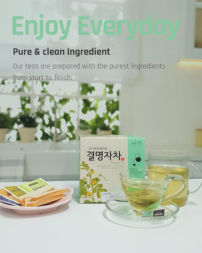 Ssanggye Cassia Seed Tea 1.2g X 40 Tea Bags, Sicklepod Premium Korean Herbal Tea Hot Cold Kyulmyungja Cha 결명자차 Nutty Savory Herb 4 Seasons Made in Korea