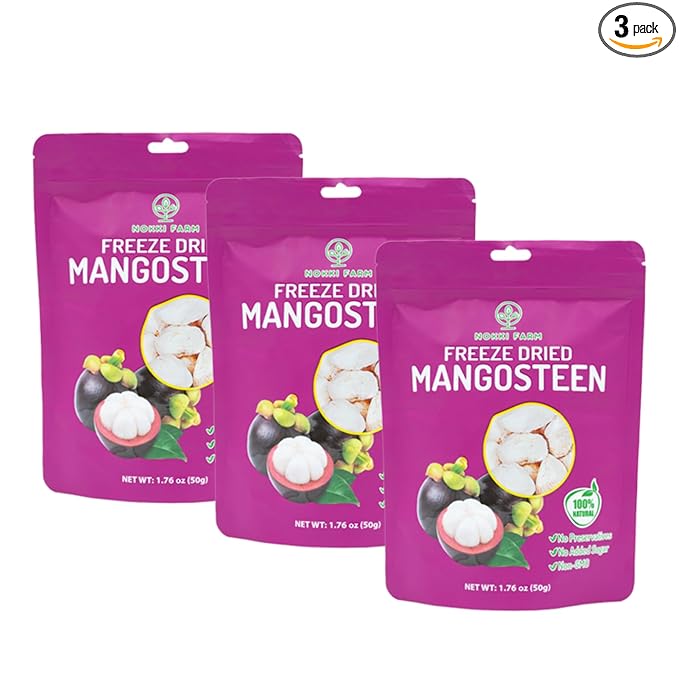 NOKKI FARM Freeze Dried Mangosteen - Healthy & Exotic Tropical Fruit Snacks, No Added Sugar or Preservatives, Kid-Approved, Shelf-Stable & Portable for On-The-Go Snacking - (Pack of 3)