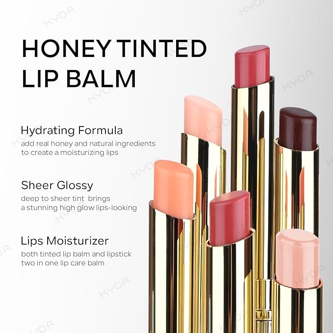 KYDA 3 Colors Honey Lipstick Tinted Lip Balm, Sheer Hydrating Honey Lipstick, with a Hint of Natural Sheer Tint, Moisturizing Lips Color, Nourishing Lip Balm