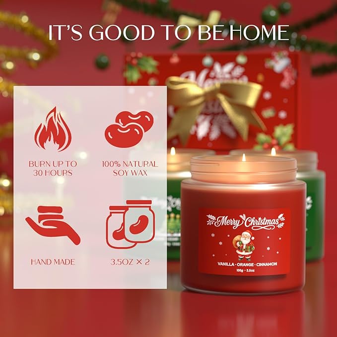 Christmas Candles, Soy Candles for Women & Men, Holiday Candle Gift Set for Women, Perfect Christmas Gifts for Mom, Dad, Teachers, Friends & Loved Ones