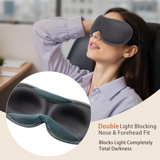 3D Sleep Mask Blackout – Ultra-Slim & Lightweight Design, Eye Mask for Sleeping, Side Sleeper Sleep Mask for Men Women, Travel Nap Meditation Airplane,Night time,Soft, Breathable (Gray)