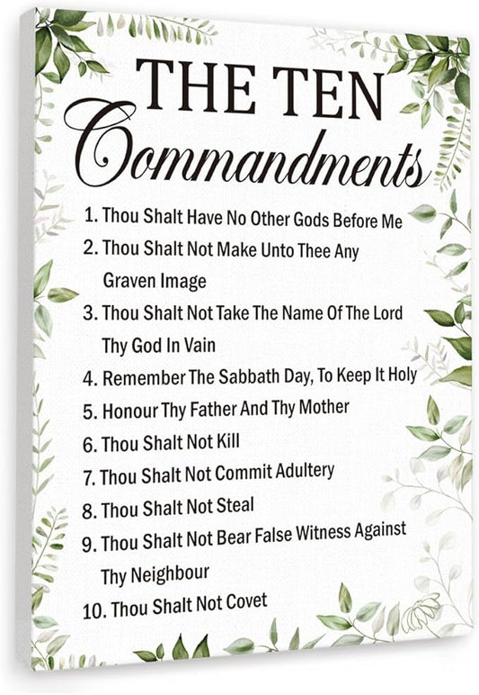 Gwisml The Ten Commandments Inspirational Bible Verse Canvas Wall Art,Motivational Scripture Print Painting Artwork for Christian Home Office Bible Verse Wall Decor