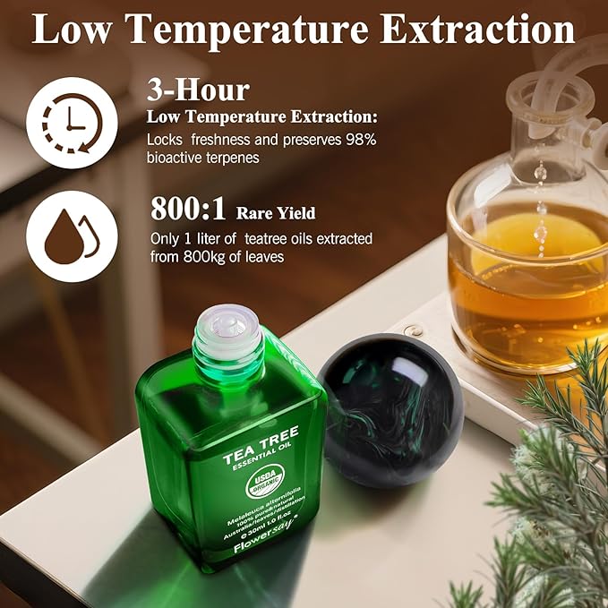 Flower Say Tea Tree Essential Oil for Skin, USDA Organic Tea Tree Oil for Hair, 100% Pure & Nature Essential Oil for Toenails, Diffuser, Aromatherapy-30ml