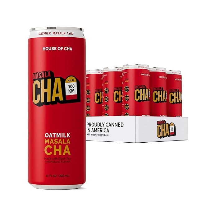 House of Cha, Oat Milk Masala Cha, 11 fl oz Cans (Pack of 12), Original Masala Chai Flavor, Vegan, Gluten-Free, Dairy-Free, Ready-to-Drink On-the-Go