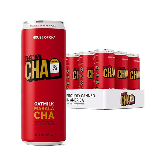 House of Cha, Oat Milk Masala Cha, 11 fl oz Cans (Pack of 12), Original Masala Chai Flavor, Vegan, Gluten-Free, Dairy-Free, Ready-to-Drink On-the-Go
